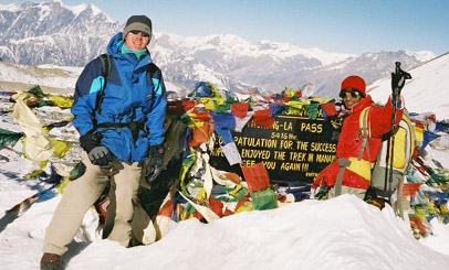 Throung pass - Annapurna Circuit , Mr. Jammie Granger from U.K. with Our guide Baburam / Oct 2006.
